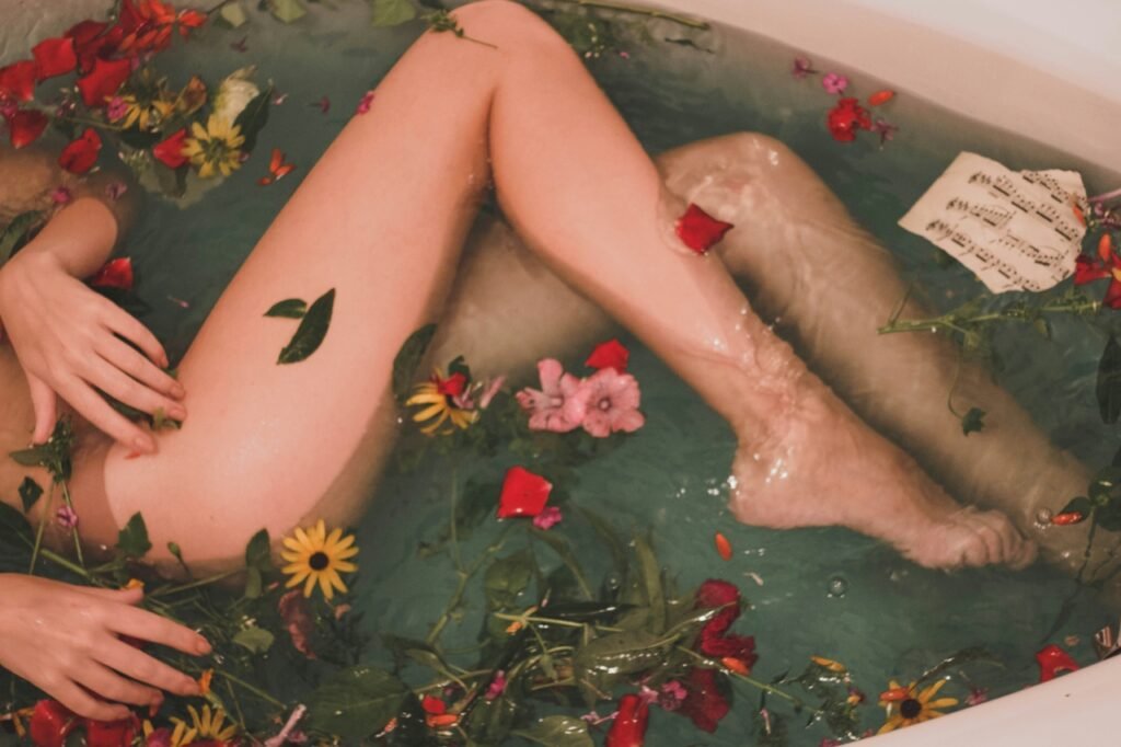 Spiritual ritual bath in herbs and flowers