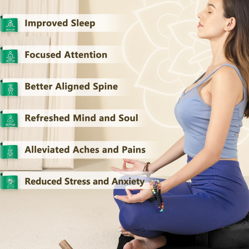 Hihealer Meditation Cushion Set Large Velvet Floor Pillow & Traditional Tibetan Yoga Bolster for Adults Zafu Meditation Mat with Buckwheat Filling