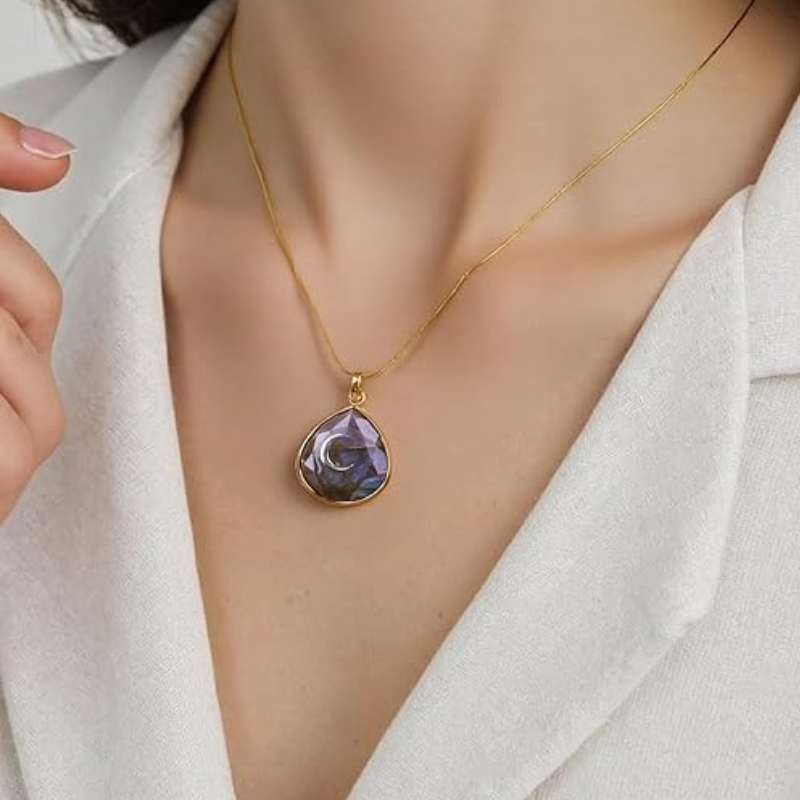 Healing Crystal Pendant With Stainless Steel Chain, Spiritual Jewelry