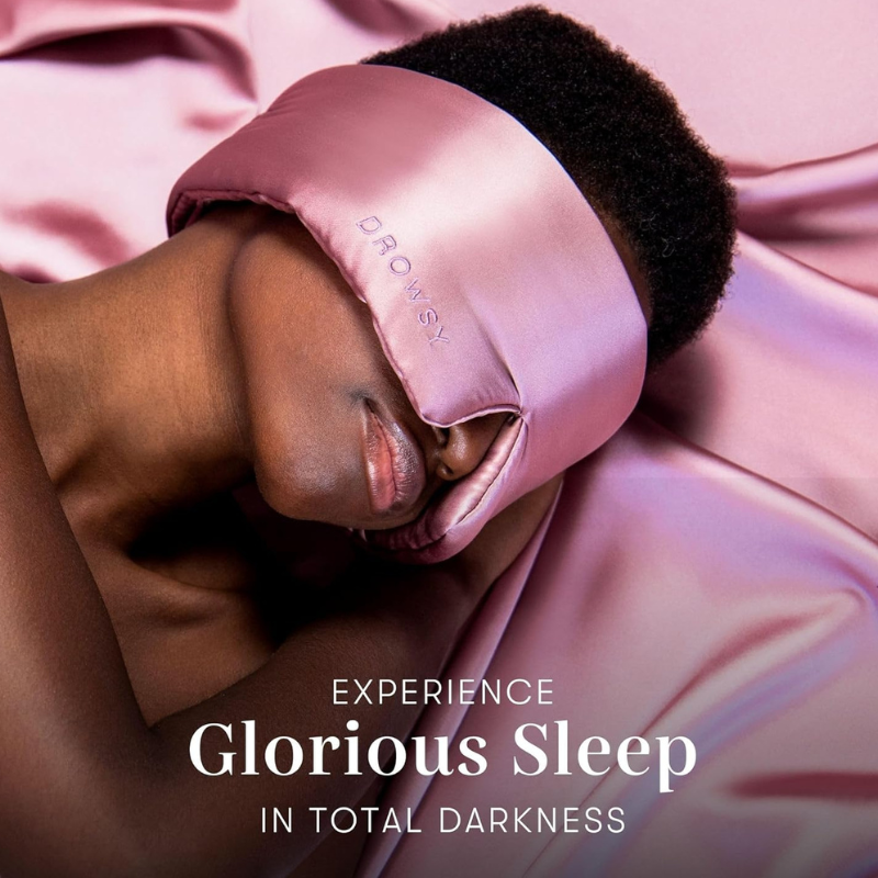 DROWSY Silk Sleep Mask - Face-Hugging, Padded Cocoon for Luxury Sleep in Total Darkness - 100% Pure Mulberry Silk (Damask Rose)