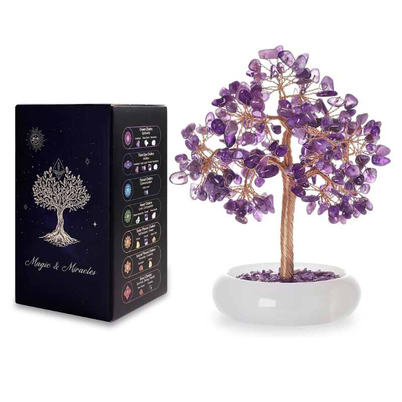 Amethyst Crystal Tree of Life Chakra Healing, Bonsai Tree, Gemstone Tree, Home and Office Desk Decor for Positive Energy, Birthday Wedding Gifts