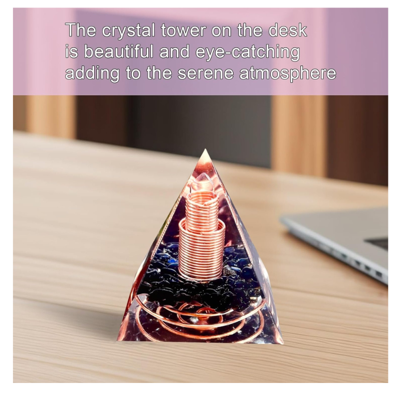 Crystal Column Orgonite Pyramid,Positive Energy Obsidian&White Quartz Orgone Crystal Healing Pyramids,for Reduce Stress, Balance Chakra,Meditation Attract Luck,Accumulate Wealth Health