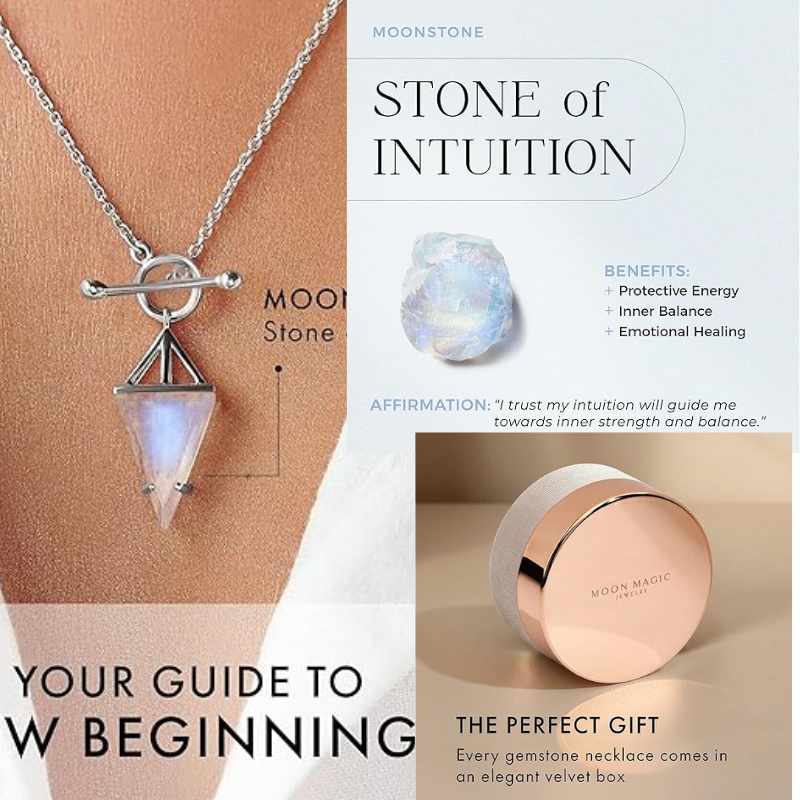 Moon Magic Authentic Moonstone Necklace for Women | Onyx, Labradorite, Black Obsidian Necklaces/Real 925 Sterling Silver