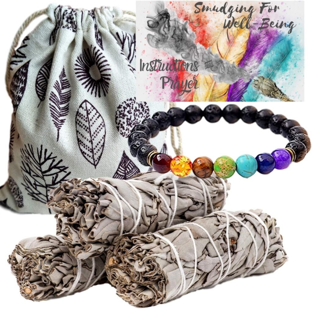 Sage smudge kit- Bundles & Bonus 7 Chakra Stones Diffuser Bracelet Set