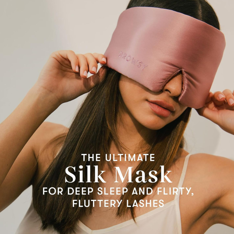 DROWSY Eyelash Protecting Silk Sleep Mask for Natural Lashes & Extensions. Deep Eye Cups, Zero Pressure, Total Blackout, Full Wraparound (Damask Rose)