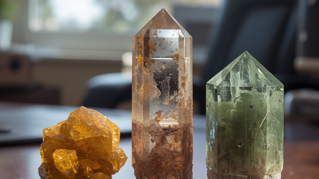 Crystals for wealth and prosperity: Citrine, Pyrite, and Green Aventurine